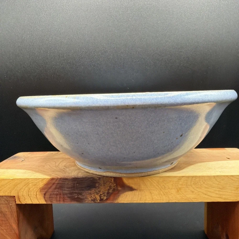 VTG Hand Made Studio Art Pottery Blue Bowl Mountains Signed 'Helen'